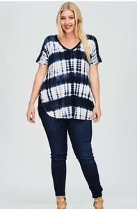 Tie Dye V neck tunic shirt with a capped sleeve and slits on side